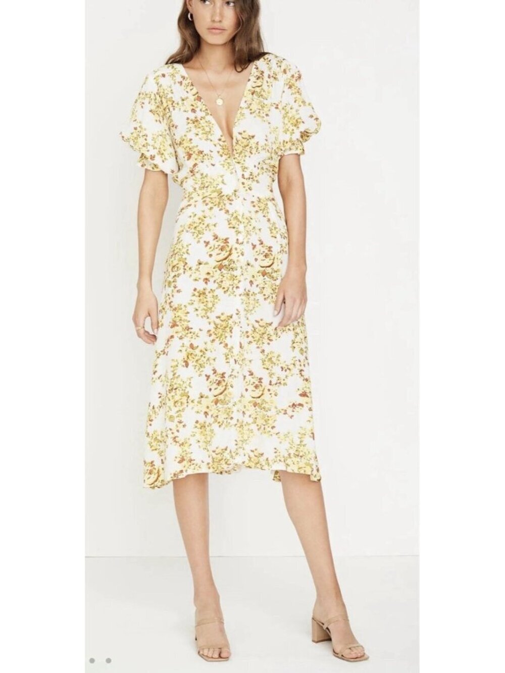 Faithfull The Brand Women's Goldie Floral Off White Rafa Midi Dress Size 2